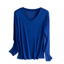 SuyaDream Damen T-Shirt Naturseide Lange Ärmel V-Ausschnitt Solides Basic Shirt Rosa Blau Lila Bottoming Top