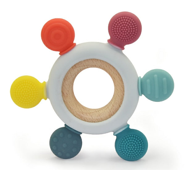 1PC Silicone Teether Baby Rudder Shape Wooden Teether Ring Kid Gift Food Grade Silicone Children&