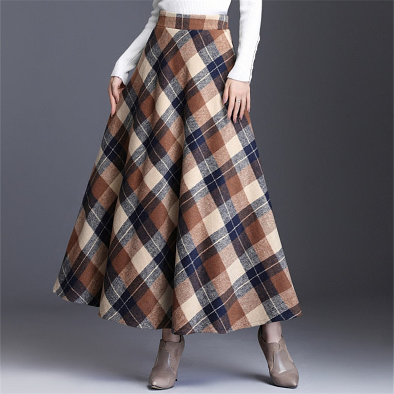 Neophil Woolen Warm S-3XL Thick Plaid Skirts 2022 Winter Women England Style Pockets Midi Pleated A-Line Wool Tartan Skirt S9216