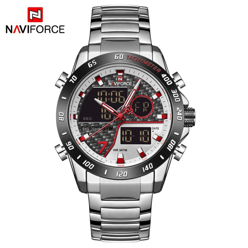 NAVIFORCE Luxury Brand Quartz Men Watches LED Digital Sport Wristwatches Steel Strap Waterproof Business Clock Relogio