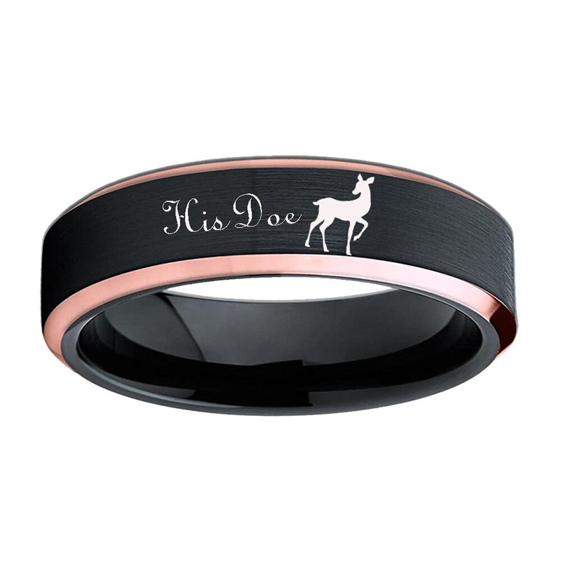 Hirsch Familie Wolfram Ring Elk Design Her Buck His Doe Ehering Ring Schwarz mit Rose Golden Custom Gravur personalisiert