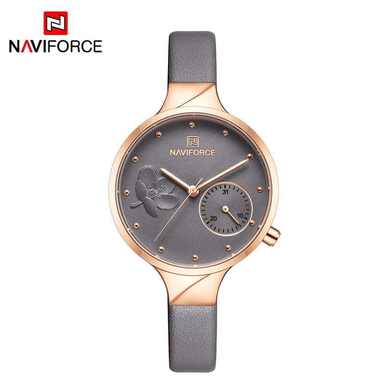 NAVIFORCE Women Fashion Blue Quartz Watch Lady Leather Watchband High Quality Casual Waterproof Wristwatch Gift for Wife 2019