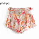 Floral Print Shorts Women Free Belt High Waist Casual Short Mujer Fashion Summer Short femme vetement femme  LDZZ6309