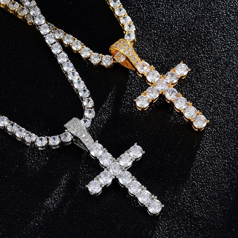 D&Z Hip Hop Gold/Silver Color Cross Pendant Necklace Micro Pave AAAA+ Cubic Zirconia Egyptian Style Necklace