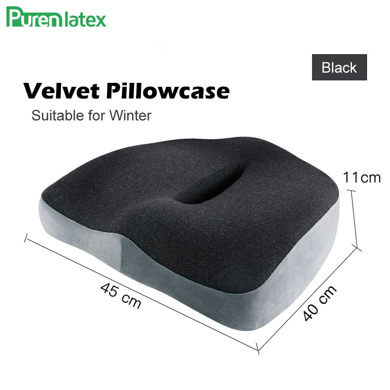 PurenLatex Memory Foam Chair Orthopedic Cushion Office Seat Pad Hemorrhoid Treat Car Seat Big Relief Pain Tailbone Coccyx Pillow