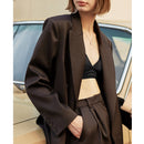 AEL Vintage Autumn Women Pant Suit Dark Brown Loose Blazer Jacket Wide Leg Pants Office Sets (pants and blazer sold separately)