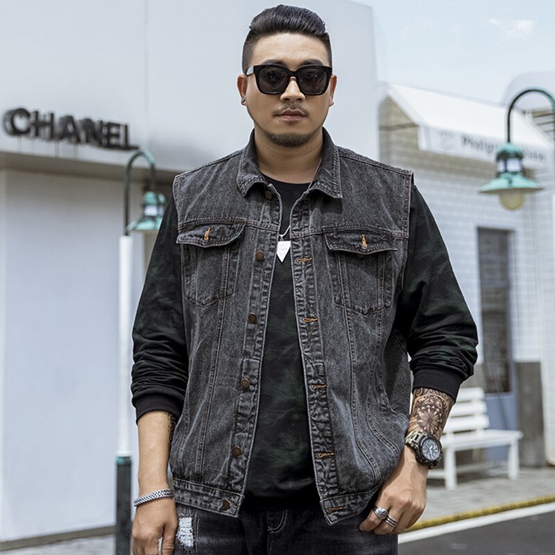Big Size 2022 Men Kpop Fashion Casual Style Autumn Spring Cowboy Black Vest Jacket Man Denim Blue Cotton Vests Coats 5XL 6XL 7XL