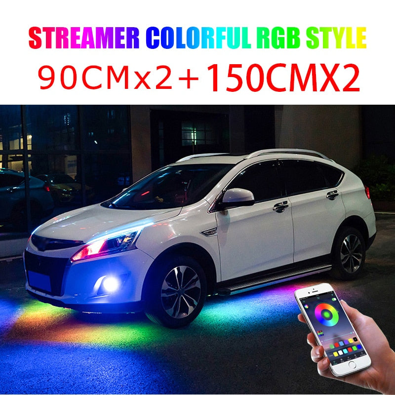 Niscarda 4PCS 12V IP65 App Control RGB LED Strip Under Car 60 90 120cm Tube Underglow Underbody System Neon Light