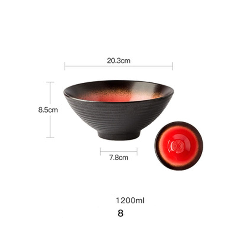 FANCITY Japanese Ramen Bowl Ceramic Single Noodle Bowl Household Salad Bowl large Bowl Creative Special Restaurant Tableware
