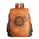 Retro Genuine Leather Backpack Women Bag 2022 Winter Handmade Embossing Floral Large Capacity Bagpack Female Vintage Backpacks