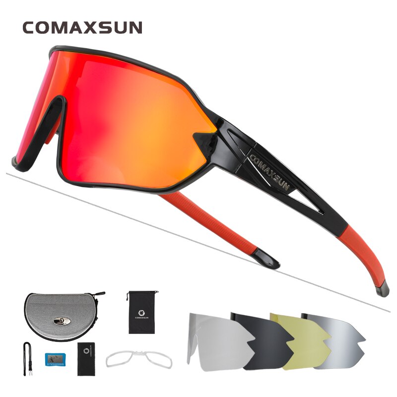 COMAXSUN Polarized Cycling Glasses 5 Lenses MTB Road Bike Sport Mirror Sunglasses Riding Eyewear Anti-UV400 Bicycle Goggles