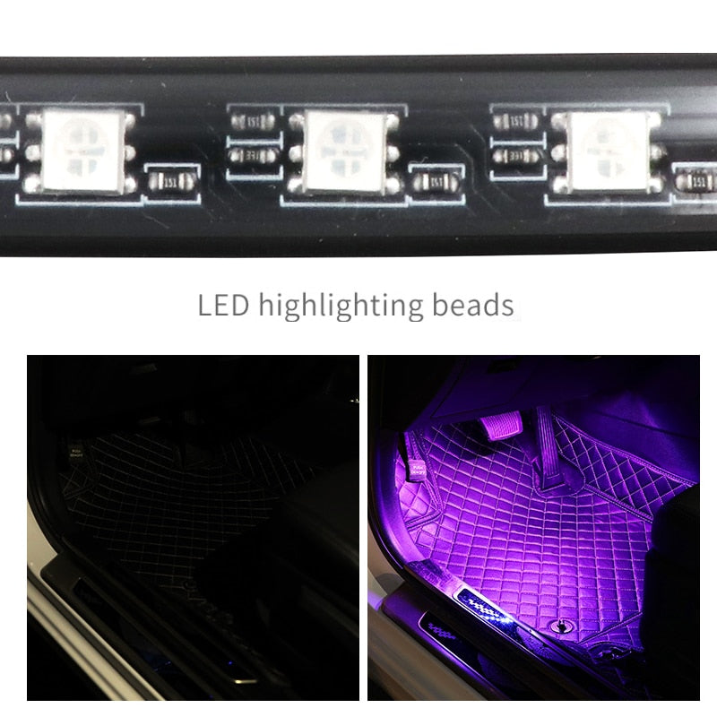 Luz LED para pie de coche, lámpara ambiental, aplicación USB, Control remoto de música, múltiples modos, luces decorativas interiores automotrices