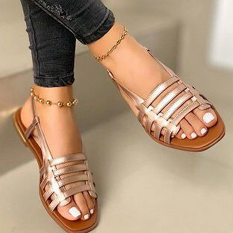 2022 Frauen Sandalen Frau Gladiator Open Toe Lässige Strandschuhe Weibliche Aushöhlen Wohnungen Frauen Outdoor Sommer Schuhe Plus Größe