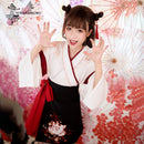 Japanese Dress Kimono Woman Black White Cat Embroidery Skirts Vintage Asian Clothing Yukata Haori Cosplay Party 2 Pieces Sets