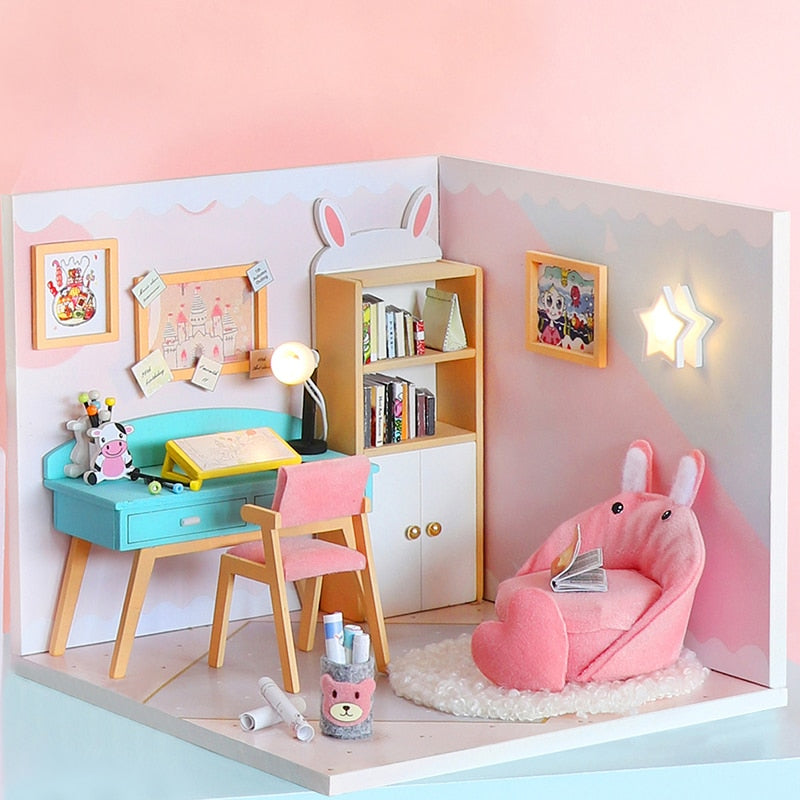 Doll House Furniture Diy Miniature 3D Wooden Miniaturas Dollhouse Toys for Children Birthday Gifts Casa Kitten Diary H013