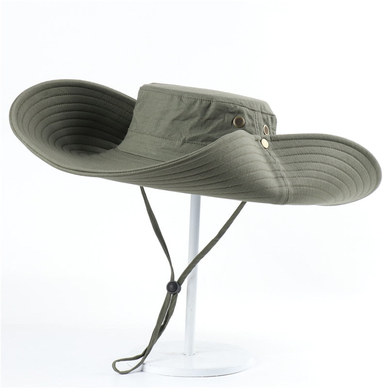 Sombrero de sol de ala ancha de 16cm de largo, sombrero de Safari transpirable para hombres y mujeres, sombrero Boonie de verano, gorra de protección UV, senderismo, pesca, sombrero de cubo para la playa