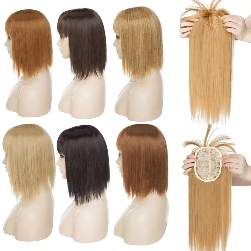 HAIRRO 11Inch Clip In Hair Pieces Straight Hair Extension With Bangs Synthetic 16 Colors Clip In Hair Pieces For Women