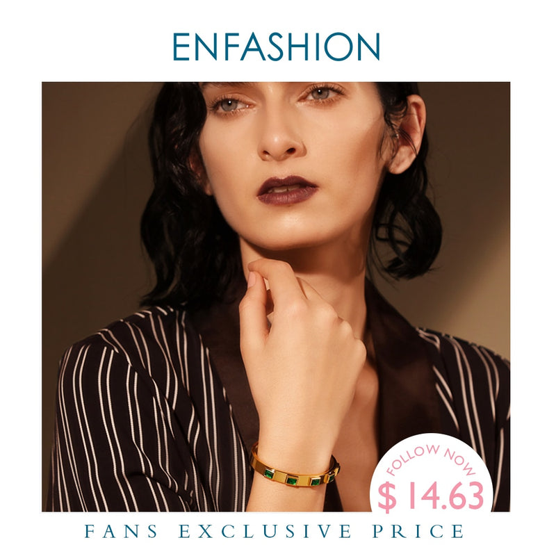 Enfashion Zirkonia Kristall Manschette Armband Manchette Gold Farbe Edelstahl Armreif für Frauen Armbänder Armreifen 172001