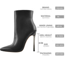 Onlymaker Ankel Boots Women's Poited Toe Metal Thin High Heel Side Zipper Fashion Black Red Winter Warm Booties