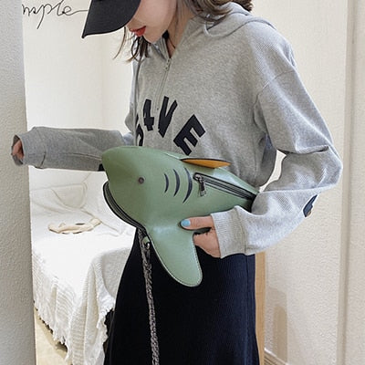 Fashion Shark Shaped Chains Crossbody Bag for Women School Bag Funny PU Leather Cartoon Shoulder Bags Lady Handbag Brands Sac