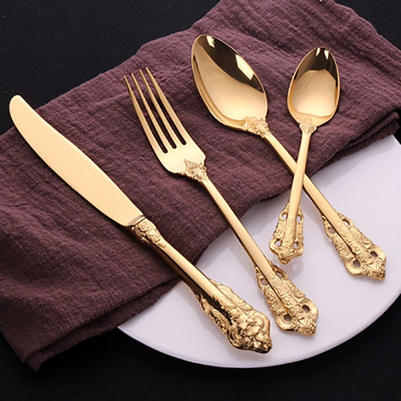 Spklifey Dinnerware Set Gold Cutlery Fork Stainless Steel Spoon Royal Cutlery Forks Knives Spoons Kitchen Spoon Tableware