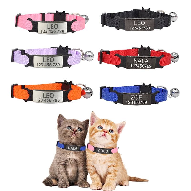 Collar de gato con grabado libre de identificación personalizado, Collar de seguridad para perros pequeños, bonito collar ajustable de nailon para cachorros y gatitos