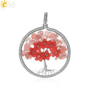CSJA Tree of Life Pendant Necklace Natural Stone Silver Color Wire Wrap Quartz Crystal Chip Bead Flower Reiki Jewelry Women G306