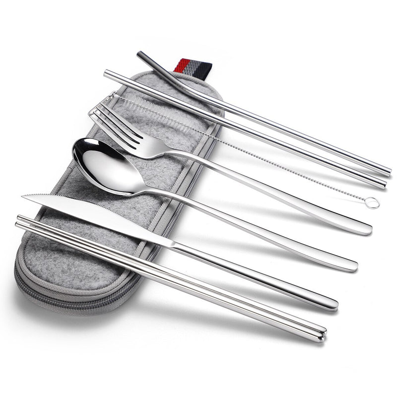 Spklifey Tableware Steel Cutlery Portable Tableware Travel Cutlery Set Stainless Steel Rainbow Dinnerware Set Cutlery bag