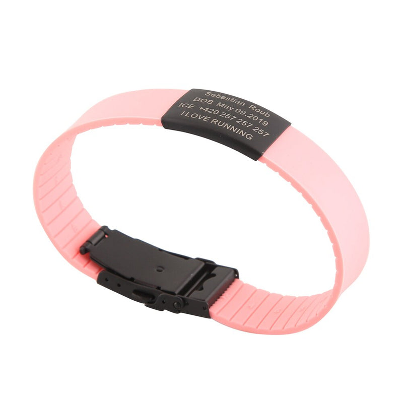 Pulsera de seguridad para niños SOS ID, pulsera negra personalizada, pulsera antipérdida para bebés y niños, brazalete de silicona grabado personalizado