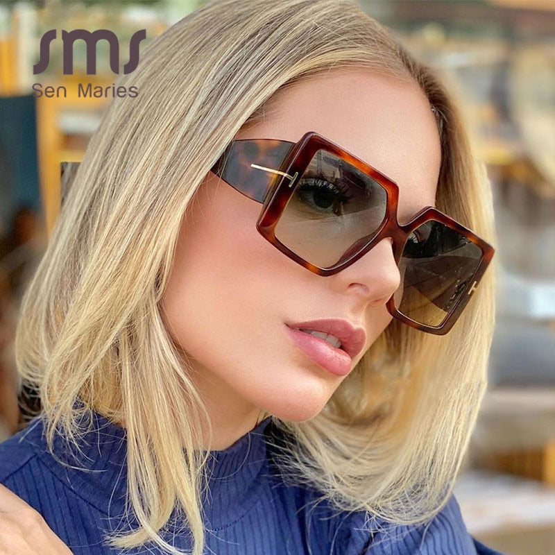 Classic Oversized Square Sunglasses Women New Fashion Black Leopard Sun Glasses Female Gradient Vintage Big Shades UV400