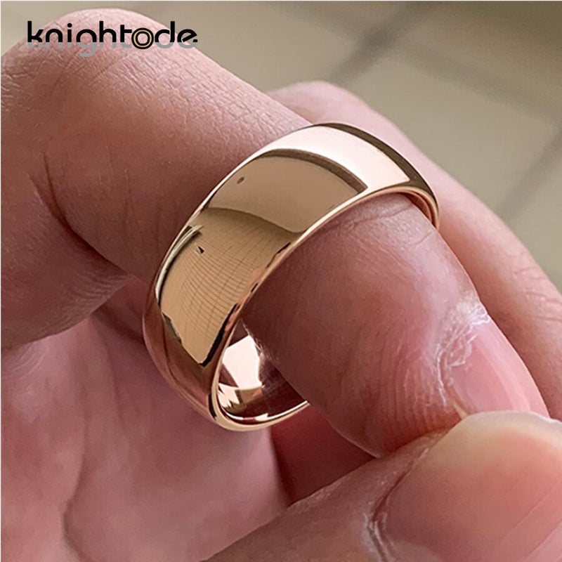 Anillo de boda clásico de tungsteno de oro rosa para mujeres y hombres, banda de compromiso de carburo de tungsteno, anillo de cúpula con acabado pulido de 8mm y 6mm