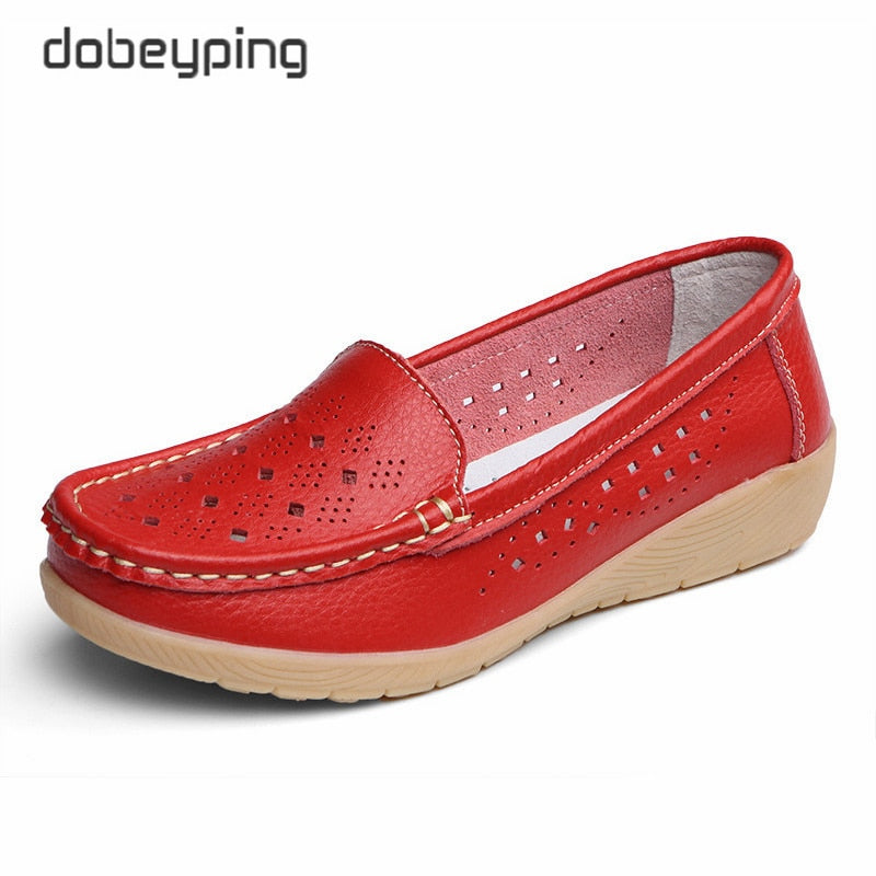 dobeyping New Genuine Leather Women Flats Cut-Outs Shoes Woman Hollow Summer Women's Loafers Moccasins Female Shoe Size 35-41