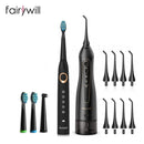 Fairywill-cepillo de dientes eléctrico sónico y hilo dental de agua, carga USB, resistente al agua, 5 modos, 3 cabezales de cepillo, cepillos de dientes, limpiador de dientes