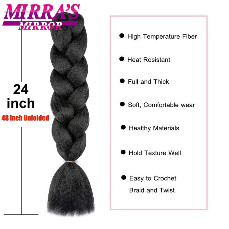 Trenzas Jumbo de 24 pulgadas, cabello sintético para caja trenzada, extensiones de cabello trenzado Ombre, tres tonos, negro, marrón, azul, rosa, espejo de Mirra