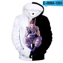 The Newest 3D Hisoka Hoodies Sweatshirts Men Women Hoodie Fashion Autumn 3D Comic Hisoka Boys Girls Black+White Pullovers