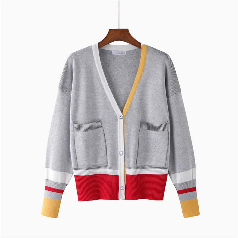 Cárdigan de diseñador de moda de alta calidad HLBCBG, suéteres de punto con botones de Color de contraste de manga larga de un solo pecho