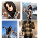 Vintage women 2021 long sleeve woolen coats fashion ladies thick plaid coat female streetwear elegant girls oversize jacket chic