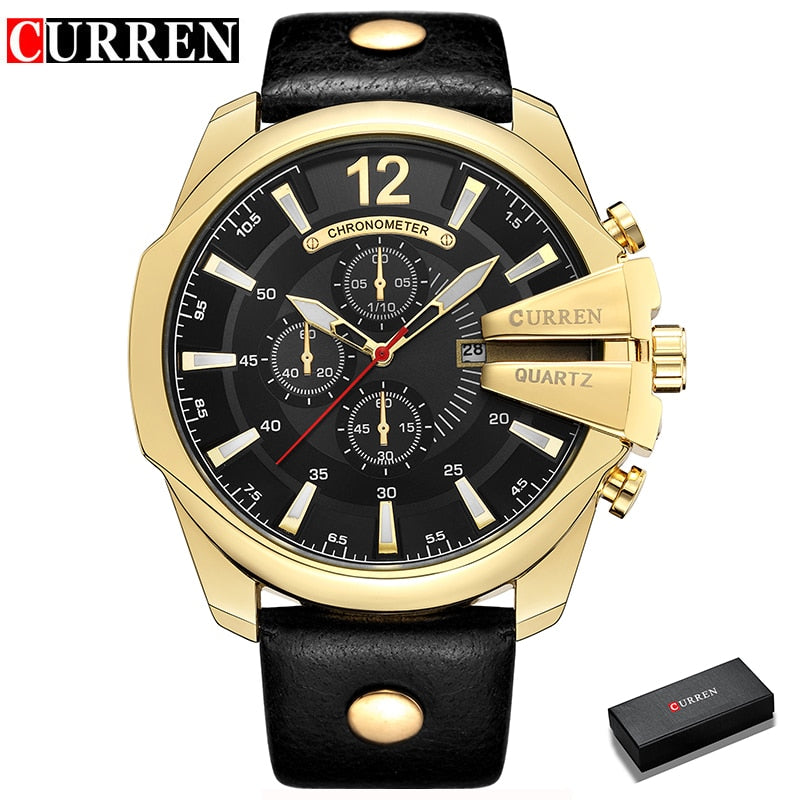 Hombres Marca de lujo CURREN Nueva moda Casual Deportes Relojes Diseño moderno Reloj de pulsera de cuarzo Correa de cuero genuino Reloj masculino