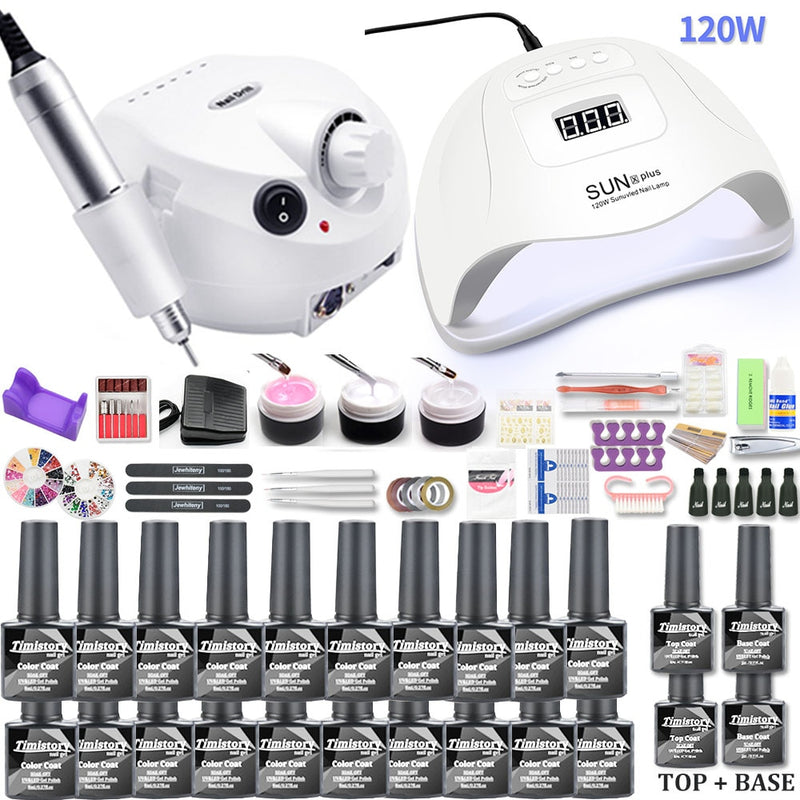 Manicure Set With UV Led Nail Lamp 120W/54W Nail Set 30/20 Colors Gel Nail Polish Kit Sets Tools Set With Nail Drill Machine