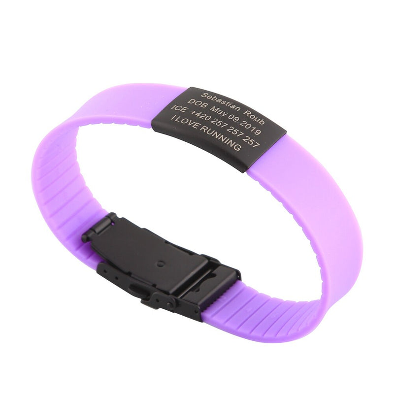 Pulsera de seguridad para niños SOS ID, pulsera negra personalizada, pulsera antipérdida para bebés y niños, brazalete de silicona grabado personalizado