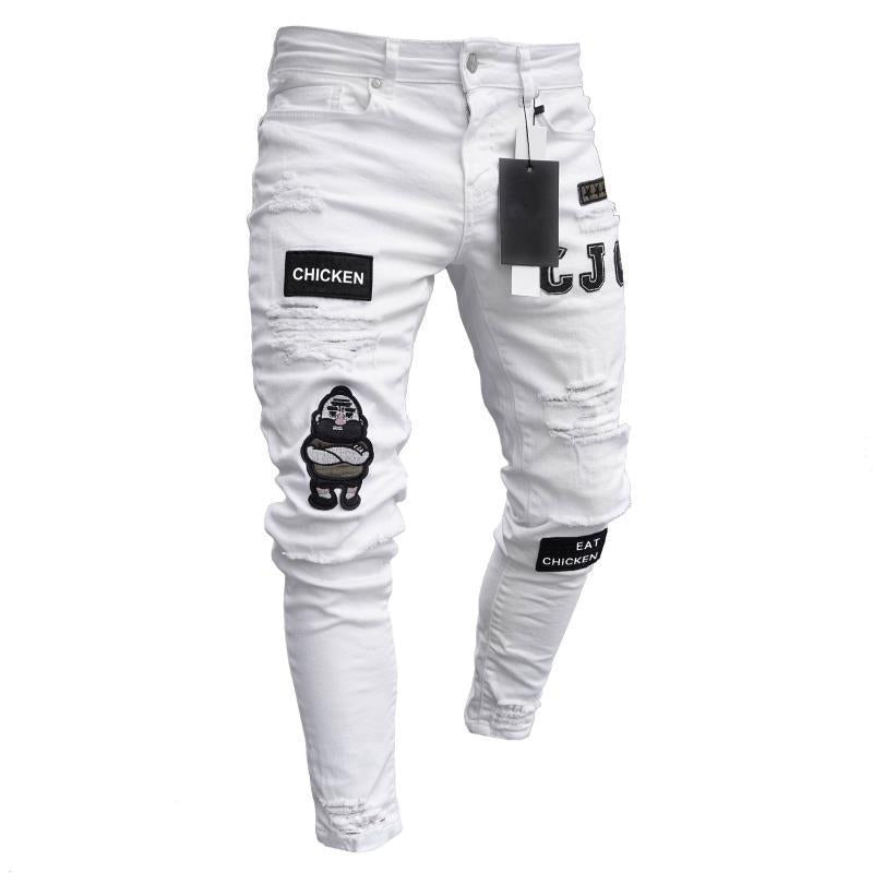 2022 New Men&#39;s Slim-Fit Ripped Jeans Men&#39;s Painted Jeans Patch Beggar Pants Jumbo Men&#39;s Hip Hop Pants Size S-4XL