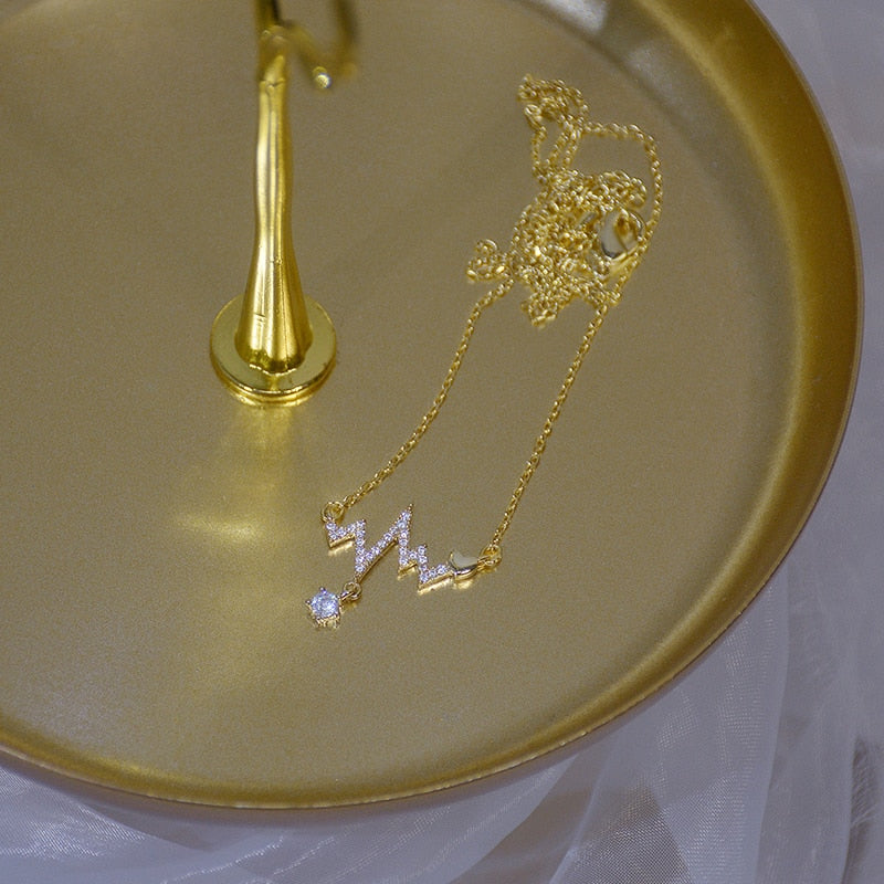 Collar con forma de fluctuación de señal de diseño de moda de oro auténtico de 14K, gargantilla de circón con microincrustaciones para mujer, colgante de joyería Koyle Gfit
