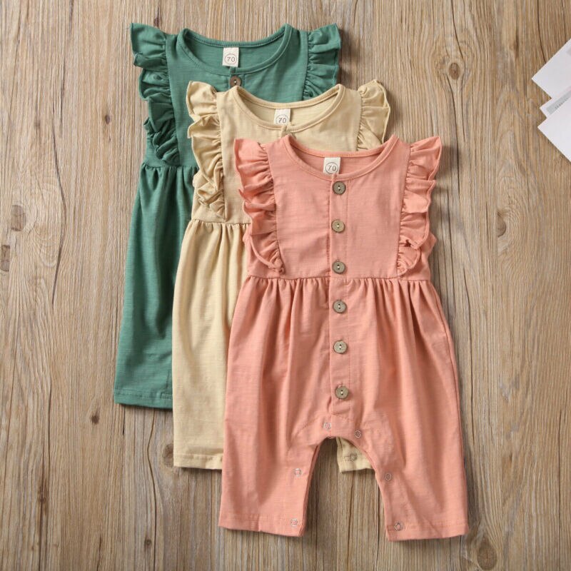 Pudcoco US Stock 0-18M Newborn Infant Baby Girl Clothes Ruffle Romper Sleeveless Jumpsuit Solid Cotton Home Outfit