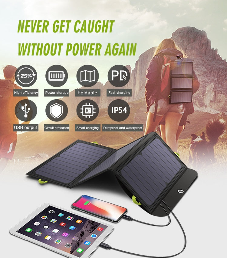 ALLPOWERS Panel Solar 5V 21W Batería incorporada de 10000mAh Cargador solar portátil Batería solar impermeable para teléfono móvil al aire libre
