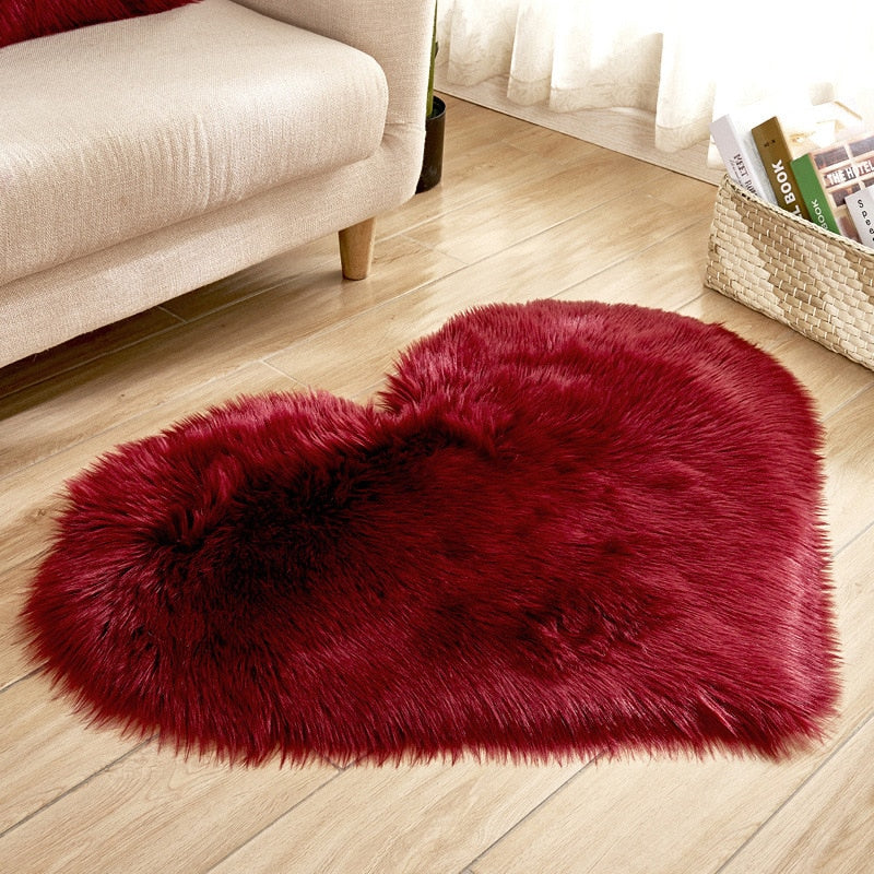 Alfombras mullidas con forma de corazón, alfombra lavable de piel sintética para niños, dormitorio, decoración del hogar, sofás, cojines, alfombra suave, alfombra de piel de oveja D30