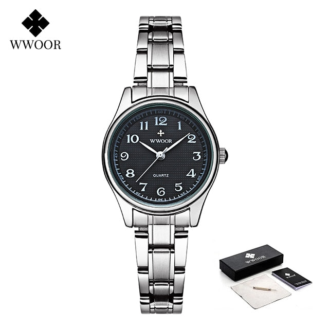 WWOOR, relojes para amantes de la moda para hombres y mujeres, reloj árabe resistente al agua, reloj de pulsera de cuarzo informal para parejas de acero inoxidable y plata para mujer