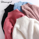 Thick Winter Sweater Women Warm White Turtleneck Fluffy Women&