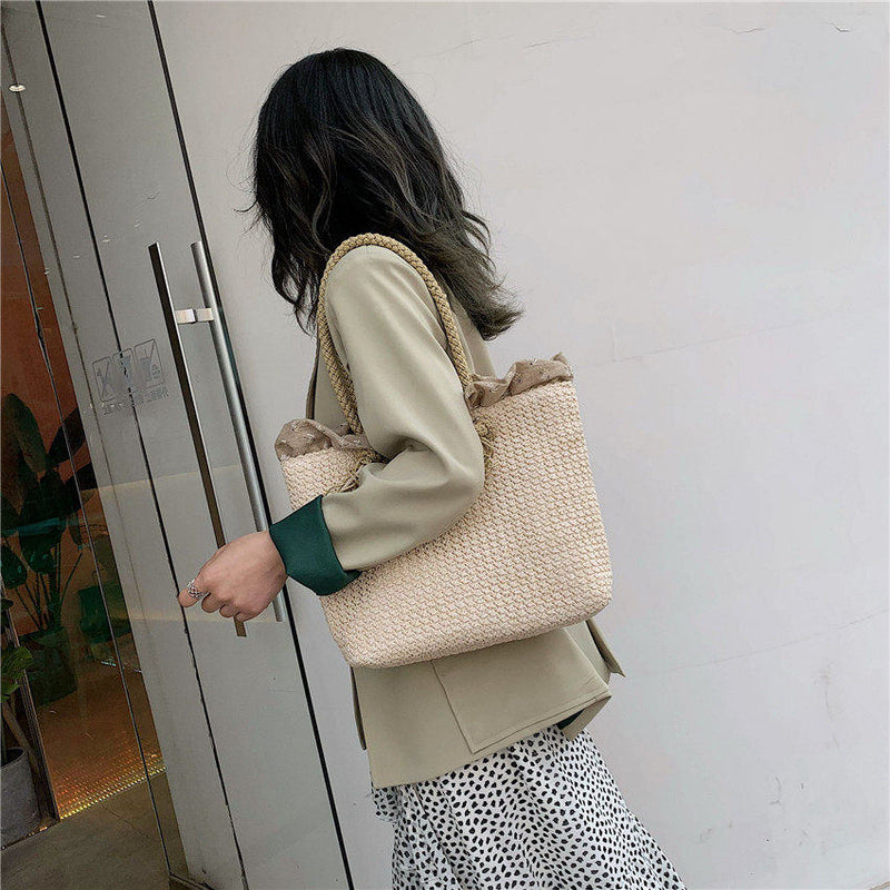 Fashion Rattan Woven Women Handbag Summer Beach Bag Large Capacity Tote Bag Handmade Knitted Straw Crossbody Bags for Women