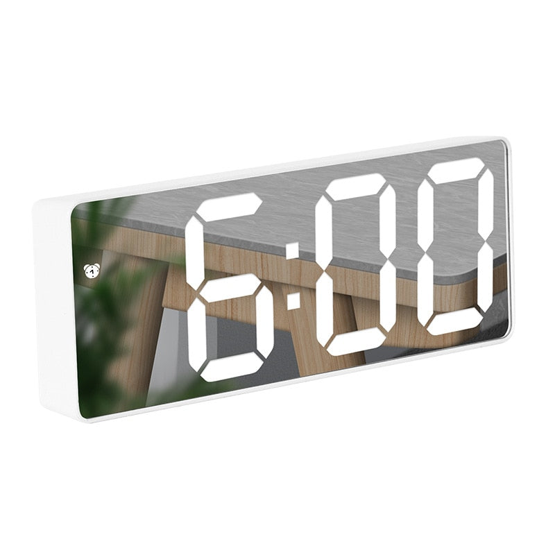 LED Mirror Screen Alarm Clock Creative Digital Clock Voice Control Snooze Time Date Temperature Display Rectangle/Round Style