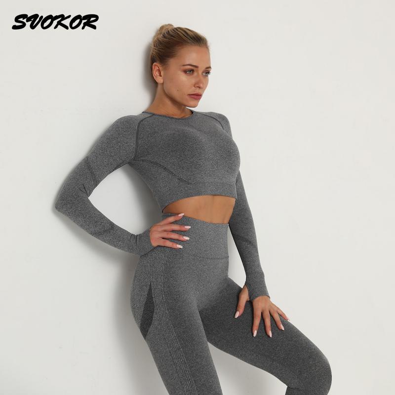 SVOKOR, Top corto, conjunto de gimnasio, conjunto de entrenamiento de Yoga sin costuras para mujer, ropa Fintess, mallas Push Up, ropa deportiva, trajes de mujer, chándal